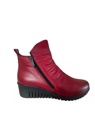 BOTTINE COMPENSEE CUIR ROUGE